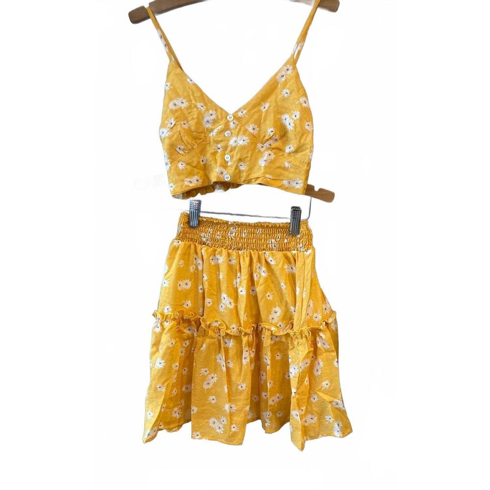 NEW LOVE DAISY girls 2-piece floral skirt set in yellow